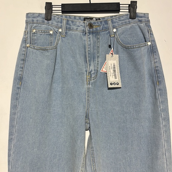 NEW Boohoo Light Blue High Waist Split Hem Denim Jeans Size 8 - Picture 3 of 12